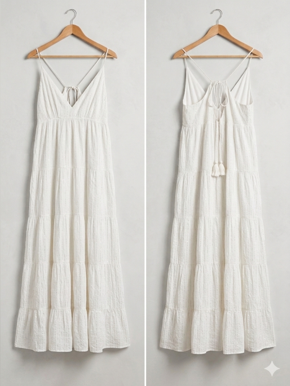 Boden Coastal Lux White Metallic Sparkle Tiered Maxi Dress Tie Back US 8R UK 12R